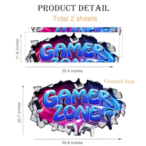 YIMEHDAN Large 3D Gamer Zone Wall Decals (20.7”x34.6”), Video Gaming Vinyl Wall Stickers for Game Lover, Removable Video Game Artwork for Boys Playroom Bedroom Decor - style: game3