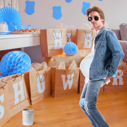 Tatuo 71 Tinkle in The Pot Baby Shower Game Sign Wooden Baby Shower Gender Reveal Party Favors 20 Table Tennis Balls 50 Balloon Latex Balloon(Leaves,Blue) - color: Blue, style: Leaves