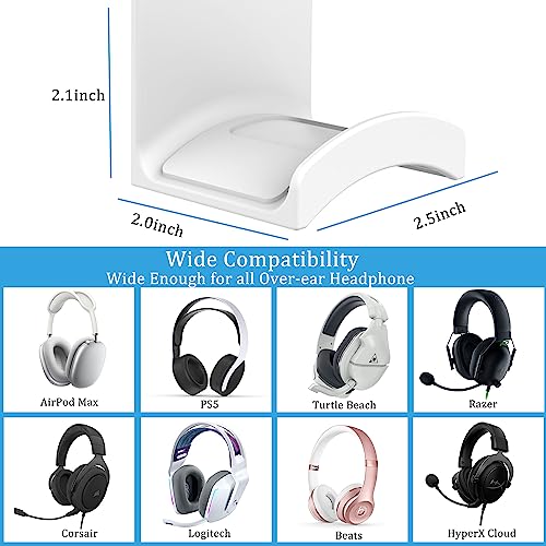 SOKUSIN Headphone Stand Headset Holder - Adhesive Gaming Earphones Hanger, Universal Desk Wall Mount Hook for All Headphone/Controller, Compatible with Beats, AirPods Max,Sony, JBL (White) - color: White