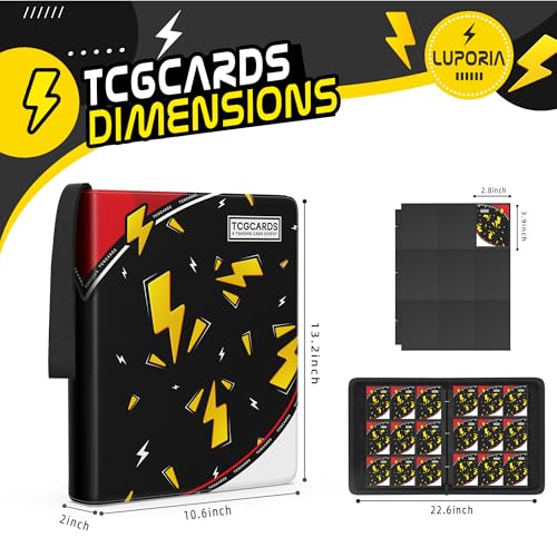 Trading Card Binder 9 Pocket,900 Pocket Card Collection Binder with 50 Removable Sleeves,PU Waterproof Top Card Book,3-Ring Zipper Collectible Trading Card Album for MTG/TCG/Card Holder Gift(Black) - color: Black, size: Large