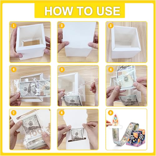Outer Space Birthday Money Box for Cash Pull, Happy Birthday Boxes Gifts for Money Pull Out Card, 50Pcs Transparent Bags - color: Pink