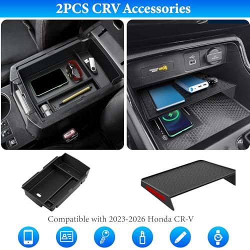 YPHUIKI 2PCS Center Console Organizer Compatible with Honda CRV 2023 2024 2025 2026 Accessories CR-V Hybrid Sport Armrest Storage Box Organizer Tray ABS Material - size: 2023-2026 CR-V (2pcs)