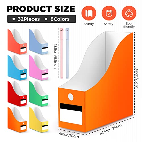 Jutom 32 Pcs Magazine File Holder Set Including Colored Foldable Desk File Holder Organizer White Label Stickers Cat Pen Cardboard Magazine Storage Box for Document School Office(Solid,Classic) - style: Classic