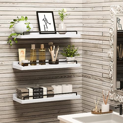RYOFOBETTO Floating Shelves for Wall Decor, White Shelves for Bathroom, Living Room, Bedroom, Picture Frames, Plants, Kitchen (Set of 3) - color: Black and White, size: 16"