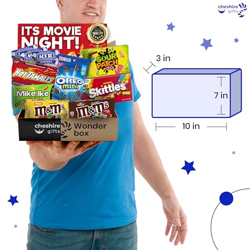 Movie Night Basket Gift Set ā with Candy Variety Pack, Movie Trays, Movie Snacks & Popcorn Set ā Gift Baskets For Families by Cheshire Gifts