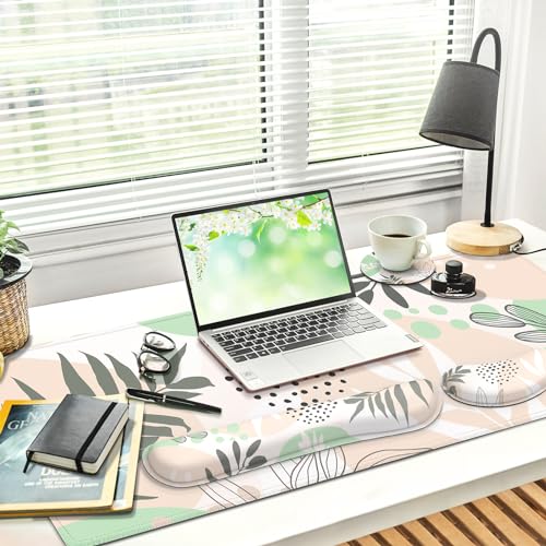 Gimars 4 in 1 Mouse Pad and Keyboard Wrist Rest Set, Large Mouse Pad with Memory Foam Wrist Support Pad for Desk with Coaster, Easy Typing Pain Relief, Gaming Office Home 31.5x12 inch, Morandi Beige - color: Morandi Beige, size: 4-pcs set (keyboard&mouse