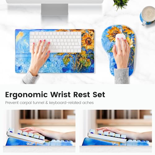 Ospelelf Ergonomic Mouse Pad and Keyboard Stand Wrist Rest Set, Memory Foam Comfort, Pain Relief for Typing, Office Desk Accessories, Sunflower - color: Sunflower