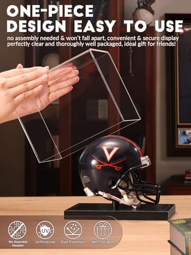 JupDec Mini Helmet Display Case, Acrylic Clear 1/2 Football Baseball Helmet Showcase, UV Protection Collectibles Box with Solid Wood Base & Riser, Ideal Gift for Sports Fans, Black,2 Pack - size: 2 Pack