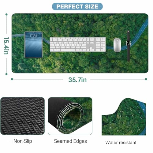 Greenery and Road Large Gaming Mouse Pad Lush Green Forests Natural Tree Long Mousepad Keyboard Mat for Desk,Office,Home 35.4"X15.7" - color: Greenery and road
