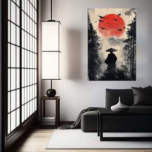 HQLLingArt Japanese Samurai Wall Art for Living Room Bedroom Home Decorations Samurai Picture Asian Artwork Canvas Prints Framed Ready to Hang(12''W x 16''H) - color: samurai art-15, size: 12"L x 16"W
