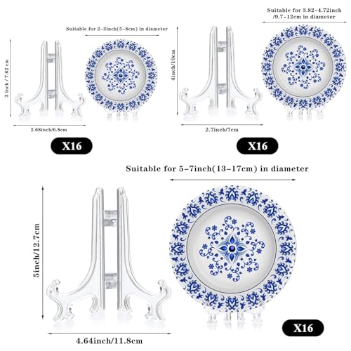 Patelai 48 Pcs Mini Easel Stands 3 4 5 Inch Plastic Plate Stand Holder Display Picture Easel for Display Picture Frame Collectibles Desktop Weddings Party Home Decoration (Clear) - color: Clear, size: 3,4,5 Inch