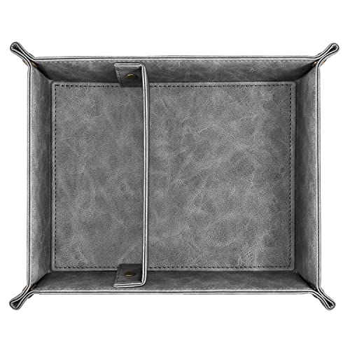 SITHON Valet Tray Desktop Storage Organizer, Removable 2 Compartments Catchall Tray Bedside Vanity Nightstand Caddy Holder Desk Storage Plate (Gray) - color: Gray