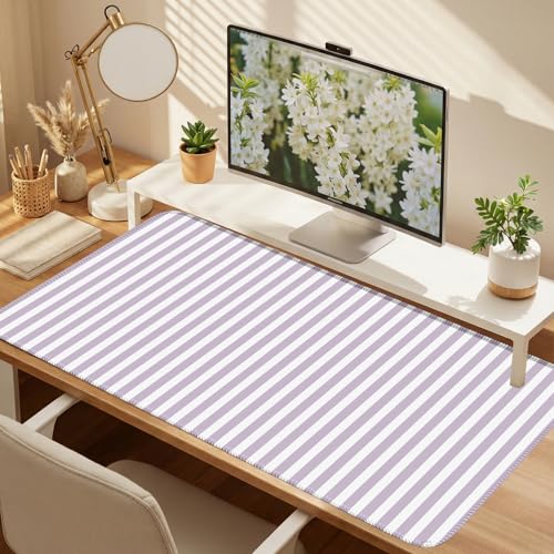 Purple Striped Desk Mat Cute Pastel XXL Large Gaming Mouse Pad Desk Pad Kawaii Cozy Aesthetic Keyboard Laptop Computer Mat Home Office Decor for Women - color: A3- Purple
