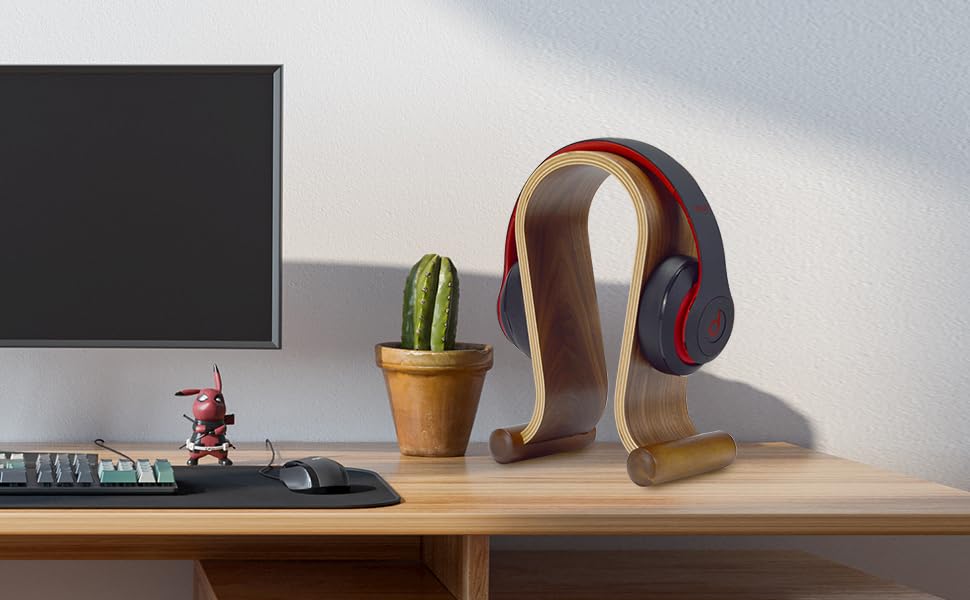 SAMDI Wood Headphone Stand, Headphone Holder Wood Headset Stand Compatible for Sony, Bose, Shure, Jabra, JBL, AKG Gaming Headphones Display et. (Walnut) - color: Walnut