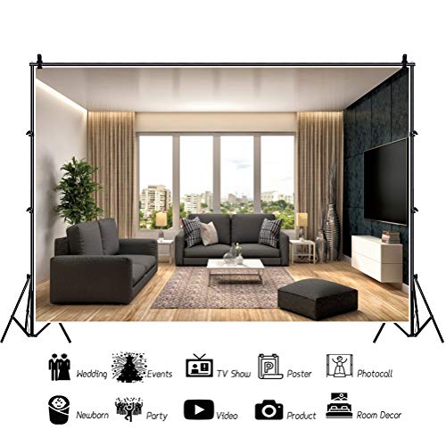 Yeele 7x5ft Living Room Backdrop Modern Sofa Carpet Crystal Chandelier Window Office Zoom Meeting Photography Background Video Conferencing New Lifestyle Photo Studio Props
