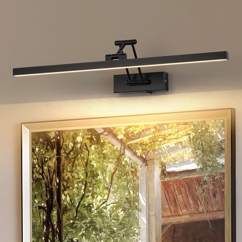 LED Battery Operated Picture Lights with Remote Wireless Art Lighting for Wall 23.6 Inch Rechargeable Painting Black Frame Light Dimmable 3CCT Gallery Light for Library Portrait - color: Battery Operated Black, size: 23.6 inch