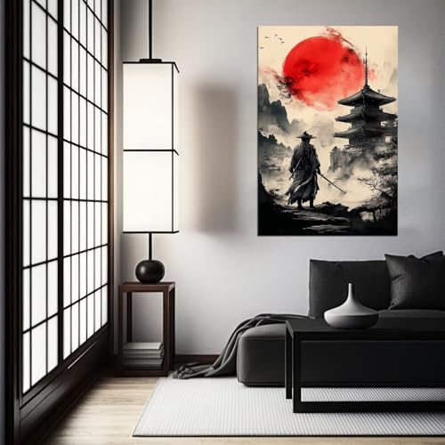 HQLLingArt Japanese Samurai Wall Art Prints Samurai Picture Wall Decor for Home Living Room Bedroom Asian Artwork Framed Ready to Hang(12''W x 16''H) - color: samurai art-14, size: 12"L x 16"W