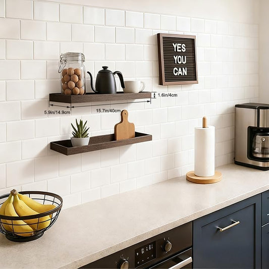 2 Pack 15.7 in Smoke Gray Floating Shelves for Wall, Wooden Wall Shelves for Bedroom Living Room Kitchen, Modern and Rustic Bathroom Shelves with Raised Lip, Floating Shelf for Storage Display - color: Smoke Gray
