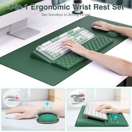 Ospelelf Keyboard Wrist Rest Stand Pad and Ergonomic Mouse Pad Set with Large Mousepad, Memory Foam Comfort, Premium Office Desk Accessories for Pain Relief, Green - color: Green