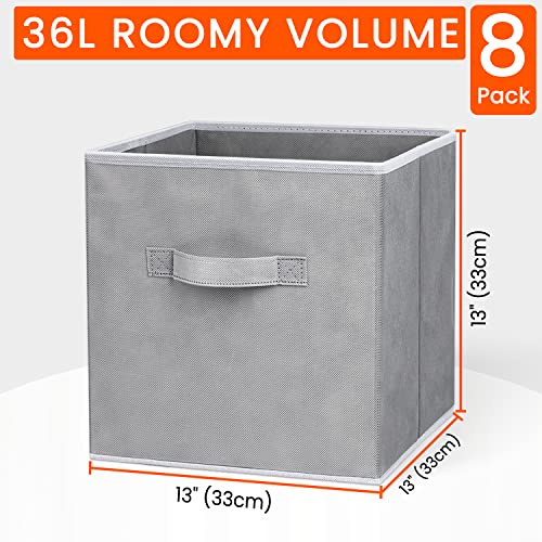 Criusia Large Storage Cubes - 13 Inch Heavy Duty Fabric Storage Bins for Shelves Closet, Cube Organizer - 8 Pack Collapsible Cube Storage Bins Baskets for Organizing Clothes Blankets Toys (Grey) - color: Grey, size: Large -13 inches