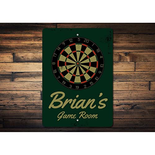Brian's Game Room Personalized Name Aluminum Metal Sign for Man Cave Wall Decor Entertainment Space Hanging Plaque with Pre-Drilled Holes 8x12 Inch - size: 0) 8" x 12" Inches