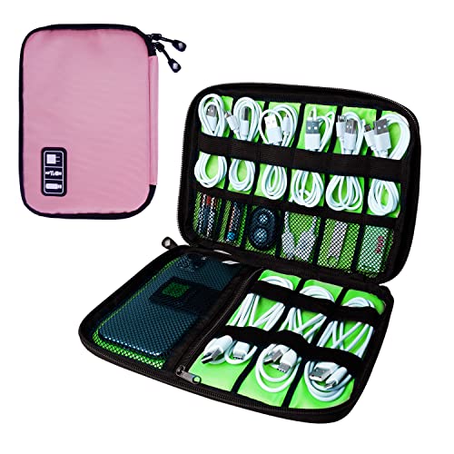 Lcsmaokin Electronics Travel Organizer,Portable Waterproof Electronic Travel Storage Bag for Small Charging Cord Storage,Charger,SD Card etc,for Travel,Business -Pink Green - color: C-Pink-Green, size: Single Layer