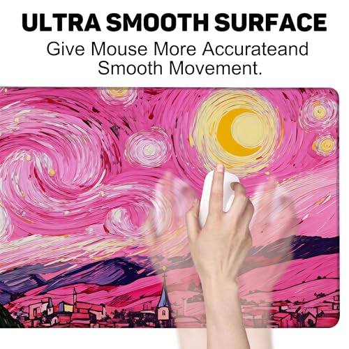 Pink Starry Night Gaming Mouse Pad with Stitched Edges Non-Slip Rubber Base Mouse Pad for Office,Computer,Keyboard,Laptop and Home Desk,35.4 x 15.7 Inch - color: Pink Starry Night, size: 15.7*35.4inch