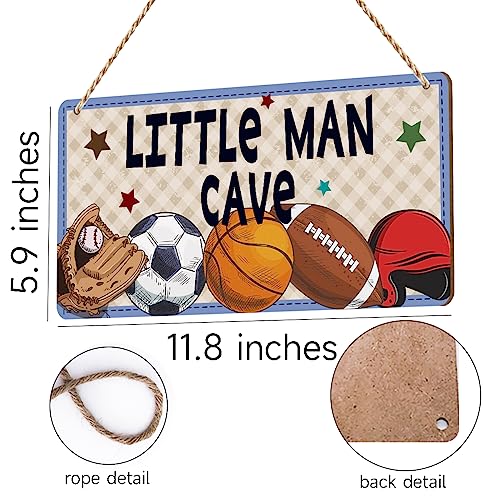 Boys Sports Little Man Cave Sign Boys Room Decor Soccer Basketball Baseball Football Wall Decor Wooden Hanging Plaque Wood Sign Home Bathroom Living Room Farmhouse Playroom Bedroom Nursery Decor - color: polychromatic716