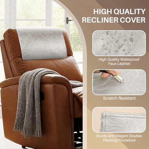 Recliner Headrest Protector,Non Slip Waterproof Headrest Cover,Leather Recliner Headrest Cover for Sofa,Furniture,Living Room,Office Chair (Beigee) - color: Beige, size: Hook & Loop