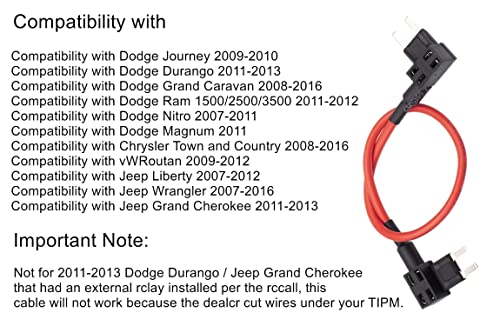 TIPM Bypass Cable, Fuse Holder Fuse Adapter,Repair Fuel Pump Relay Bypass Cable Compatible with Dodge Ram 1500 2500 3500 Jeep Chrysler VW 2007-2016, 14AWG Wire/20AMPs Replace CBWPR091AA
