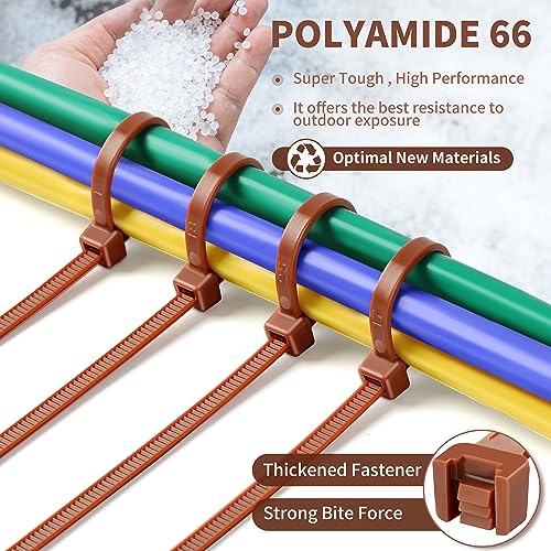 200pcs Brown Zip Ties, 12+10+8+4 Inch Heavy Duty Cable Ties with 55-22lb Strength, PA66 Self-Locking Nylon Wire Ties for Christmas Farming Fence Garden Trellis, UV Resistant - color: Dark Brown, size: 4+8+10+12 inch (200 pcs)