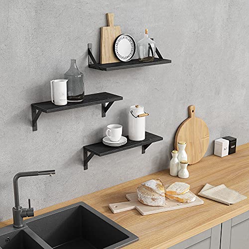Forbena Black Floating Shelves Bathroom Set of 3, Wooden Wall Book Shelves, Rustic Shelf for Storage, Bathroom Organizer, Living Room, Kitchen, Office (Black) - color: Black, size: 17 x 6 Inch