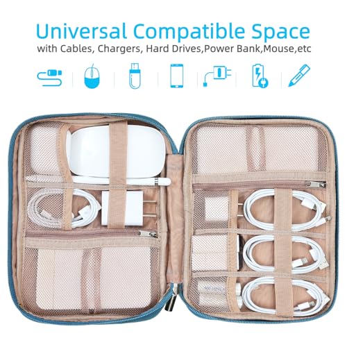 NISHEL Travel Cord Organizer Case, Tech Electronic Bag, Essentials for Charger, Cable, Phone, Hard Drive, USB, SD Card, Lake-Blue - color: Lake-Blue