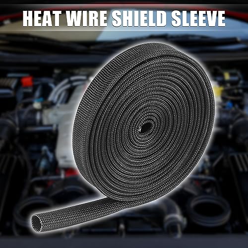 X AUTOHAUX Fiberglass Heat Wire Shield Sleeve Heat High Temp Shield Adjustable Heat Shield 10ft 12mm 1/2" Black for Car Wire Loom Protection - size: 1/2"