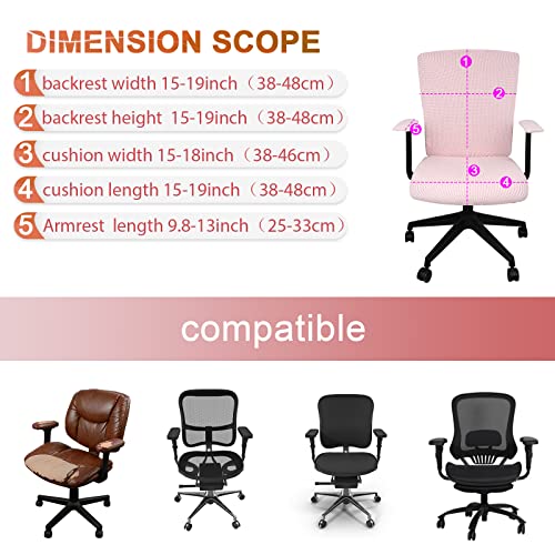 Tallew 4 Pcs Office Chair Covers Set Computer Universal Protective Stretchable Chair Seat Covers Desk Armrest Slipcovers Pads Office Cushion Backrest for Rotating (XL,Pale Pink) - color: Pale Pin