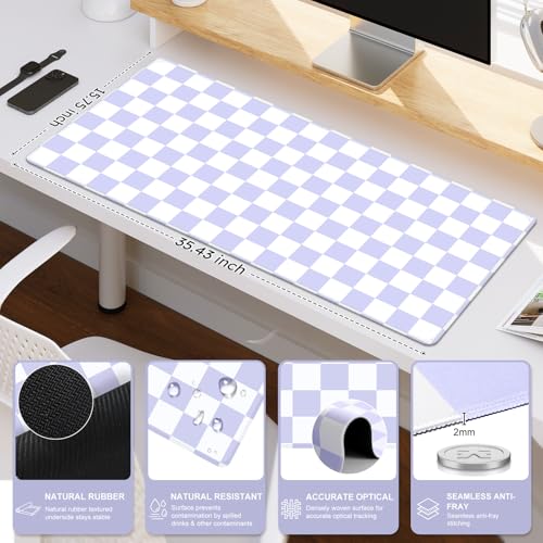 iCasso Desk Pad Mat, Desk Matt for Desktop, Cute XXL Large Mouse Pad, Anti-Slip Big Mousepad with Stitched Edges, Keyboard Pad Mouse Mat for Computer (Purple Checkered) - color: Purple Checkered