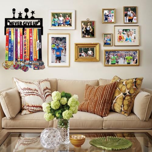 Resama Medal Hanger Holder Display Wall Rack Frame Shelf-Medal Hanger Awards Ribbon Soccer,Gymnastics,Holder Display Rack for 60 Medals - color: Never Give Up
