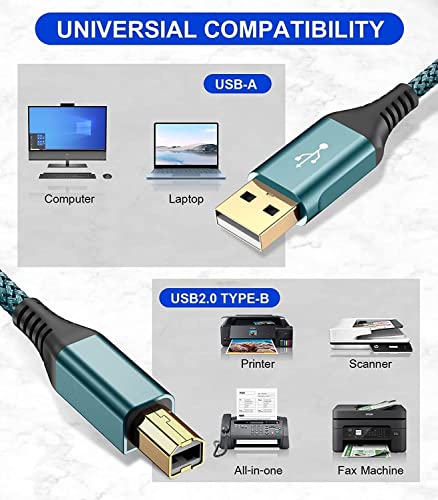 sweguard Printer Cable 10ft, USB-A to USB-B Cable, High Speed Nylon Braided Scanner Printer Cord for HP Canon Dell Epson Brother Lexmark Xerox Samsung Piano DAC & More-Green - color: green, size: 10ft