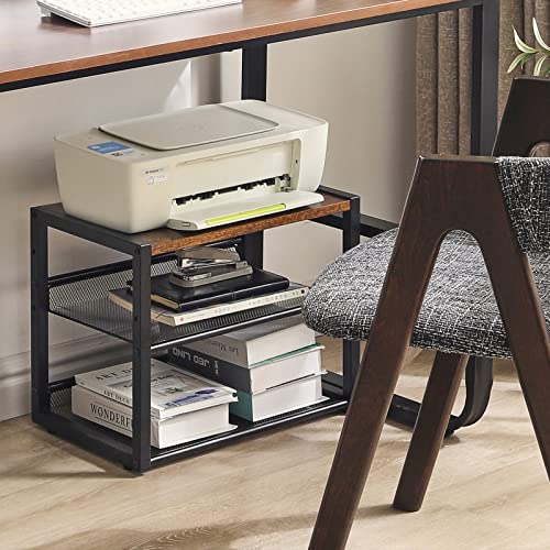 YMYNY Desktop Printer Stand, Rustic Brown 17.32 x 13.78 x 11.02 in UHPT001H | 3 Tiers Desk Organizer with Adjustable Storage Shelves, Multi-Purpose Printer Shelf for Home Office, Fax Machine, Scanner - color: Rustic Brown