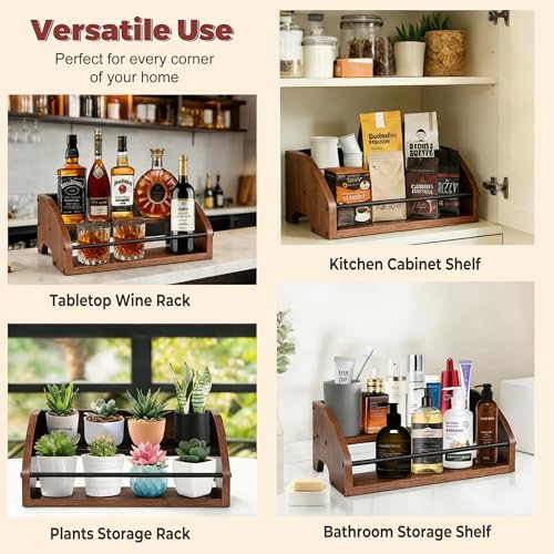 Rustic Wooden Countertop Organizer | Liquor Cabinet, Coffee Syrup Rack, Mini Bar, Home Retro Bar Shelf Stand, 2-Tier - color: 2-Tier Brown