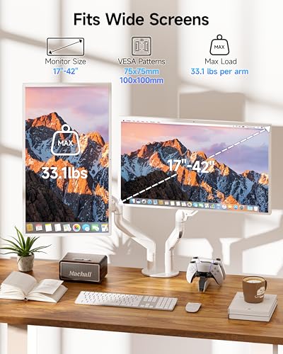 BIZUM Dual Monitor Stand for 17″-42", Heavy Duty Ultrawide Monitor Arm Dual-Monitor Mount VESA Mount with Clamp/Grommet Base, Holds 33.1lbs per Arm, White - color: White