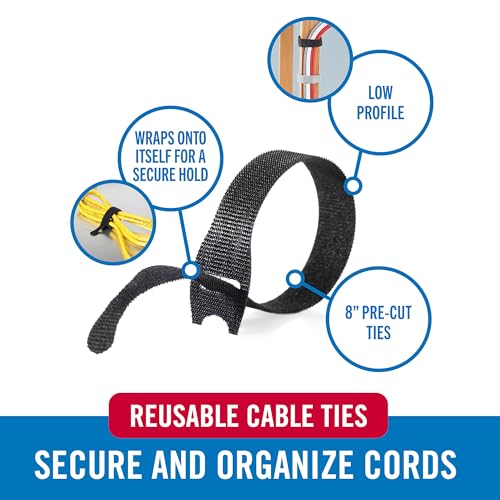 VELCRO Brand ONE-WRAP Cable Ties, 100Pk, 8 x 1/2" Black Cord Organization Straps, Thin Pre-Cut Design, Wire Management for Organizing Home, Office and Data Centers - color: Black, size: 8In x 1/2In, style: Cable Ties