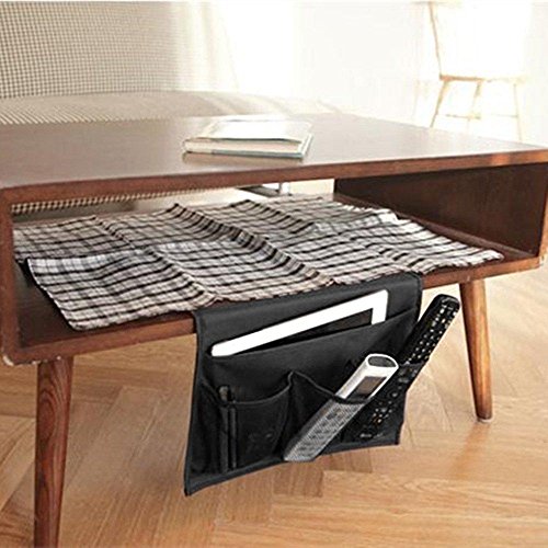 Bedside Storage Organizer with Pockets, Bedside Caddy, Table Cabinet Storage Organizer, TV Remote Control, Phones, Magazines, Tablets, Accessories, Black - color: Black
