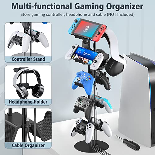 Kytok Gamer Gifts, Headset Stand 5 Tiers with Cable Organizer, Controller Stand Compatible with PS5/Xbox/Nintendo Switch/PS Portal/PS4, Headset Holder & Controller Holder for 10 Packs Controller - size: 5 tiers+black