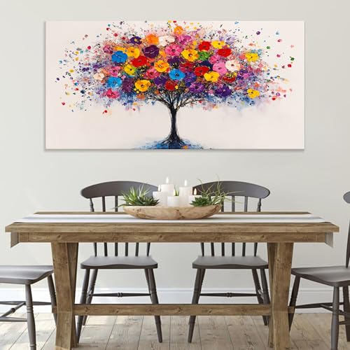 YISXINOAG Canvas Wall Decor Tree of Life Wall Art Large Abstract Wall Art for Living Room Modern Home Decor Colorful Tree Paintings Abstract Flower Pictures for Bedroom Ready to Hang Size 29"X58" - color: purple white, size: 58"L x 29"W