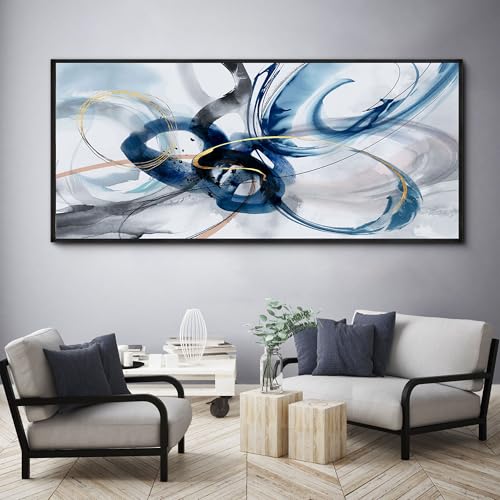 KLAKLA Extra Large Wall Art - Abstract Huge Canvas Picture Wall Decor Living Room Oversized Artwork for Walls Bedroom Office Decoration Modern Frame Wall Art - color: Blue abstract - 4, size: 70x31