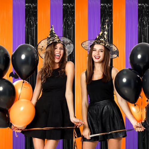 GOER 3.2 ft x 8.2 ft Metallic Tinsel Foil Fringe Curtains for Halloween Birthday Graduation New Year's Party Decorations(1 Pack,Black&Orange&Purple) - color: Black&Orange&Purple, size: 1 Pack
