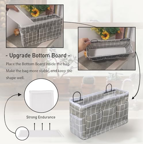 Kanrichu 2pcs 3-pockets Large Wall Hanging Organizer Bag, Linen Fabric Door Hanging Storage Baskets with Pockets, Waterproof Bin for Kitchen, Bedroom, Office, RV Camper (GreyGrid-2pcs) - color: GreyGrid-2pcs