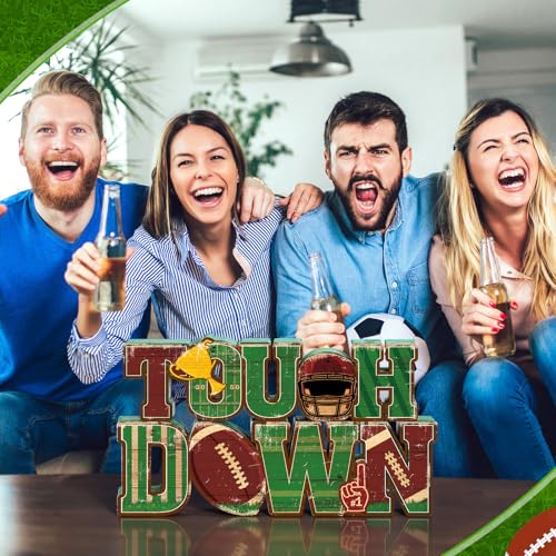 Bucherry Football Table Decoration 2026 Touch Down Wooden Centerpieces Happy Football Sign for Table, Touch Down Game Time Toppers Decor Sports Themed Tailgate Party Decorations for Home Office Shelf