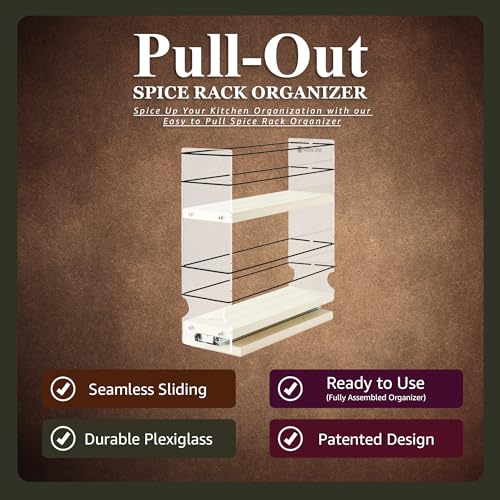 Vertical Spice - Sliding Spice Rack Organizer for Cabinets - Pull Out Shelves for Upper Kitchen Cabinets - Cabinet Organizer/Storage - 2 Tiers - 3.45" x 12.25" x 10.6" (Cream, Partially Assembled) - color: 3.25" Drawer, 2-Tall Tiers Partially Assembled